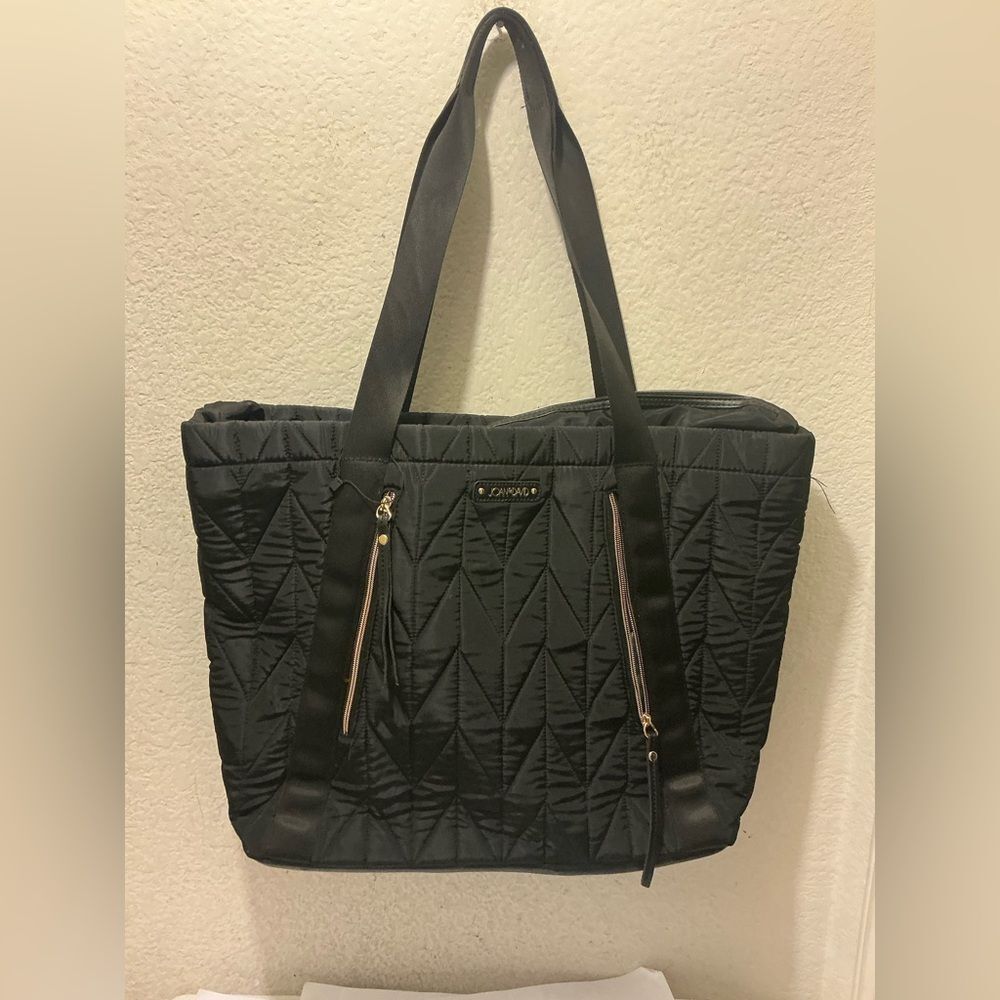 Joan & David Black Quilted Tote with Gold Accents